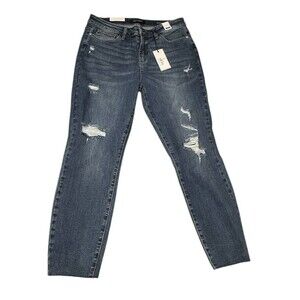 Judy Blue Mid-rise Relaxed Fit Jeans Sz 15 / 32 Medium Blue Raw Hem Distressed